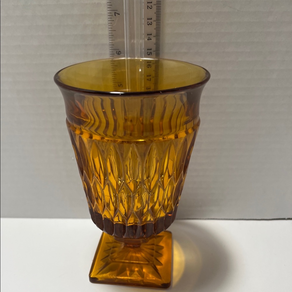 Vintage Indiana Glass Amber Diamond Point Mt Vernon 1968 glass 1 8oz